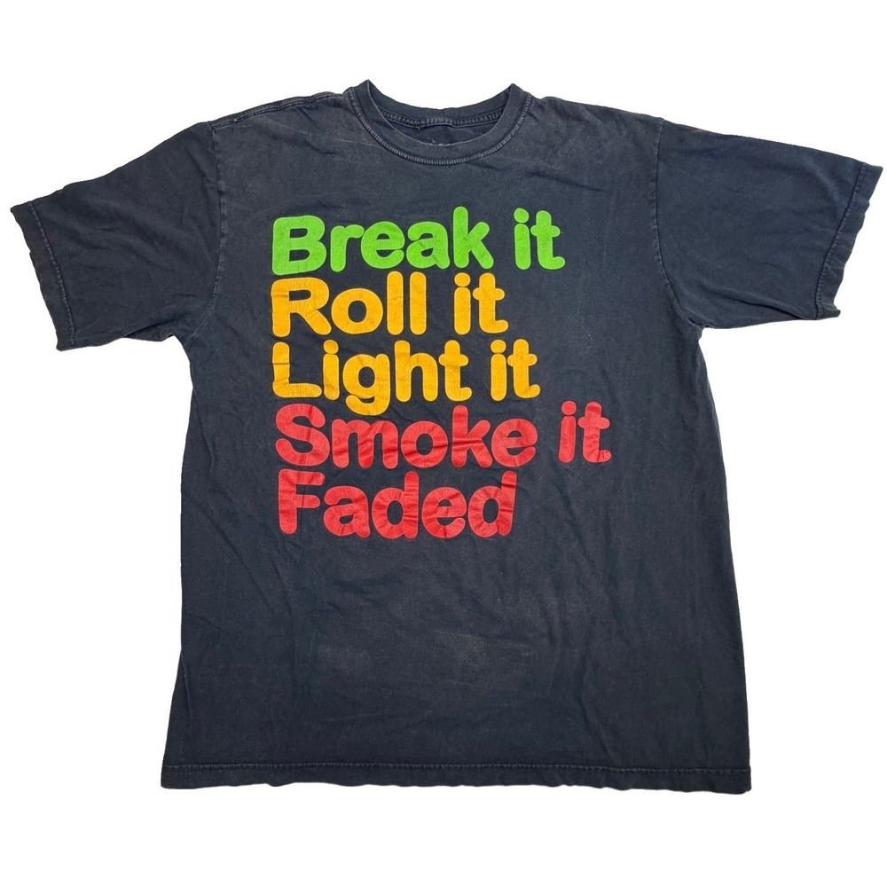 THC Break It Roll It Light It Smoke It Faded‎ T-Shirt Men's XL Black USA